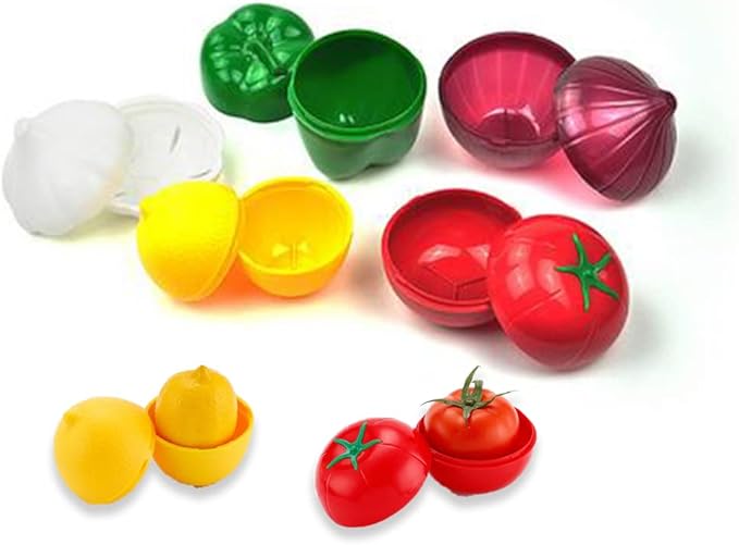 OUKEYI 5-Piece Set Fruit Container Refrigerator,Onion Storage, Vegetable Storage, Onion, Lemon, Green Pepper, Tomato, Garlic Storage Container, Refrigerator Preservation