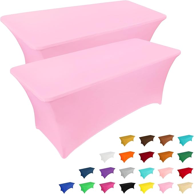 IVAPUPU 2 Pack 6FT Table Cloth for Rectangular Fitted Events Stretch Pink Table Covers Washable Spandex Spring Tablecloth Protector for Party, Wedding, Cocktail, Banquet, Festival