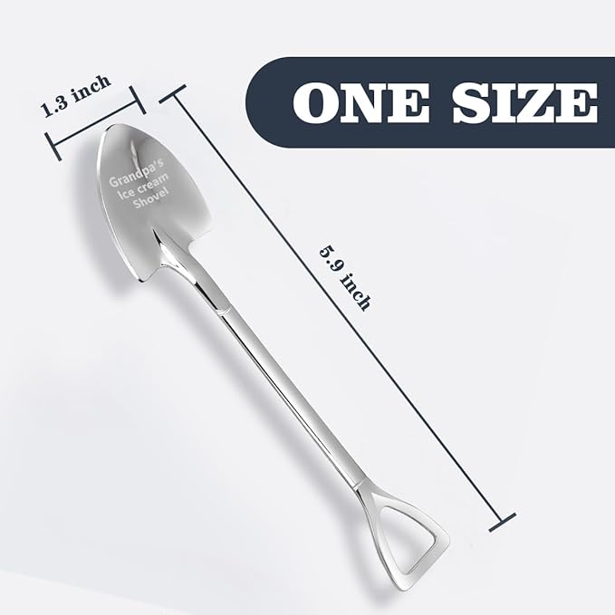 Gifts for Grandpa Dad Men Ice Cream Spoon Scoop for Ice Cream Lovers, Fathers Day Gifts for Men Funny Engraved Stainless Steel Spoon Shovel.