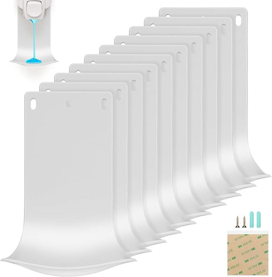 10PCS Dispenser Drip Tray Wall Mount Soap Dispenser Bracket,Laundry Detergent Drip Catcher Prevent Dripping and Spraying, Easy to Clean(White)