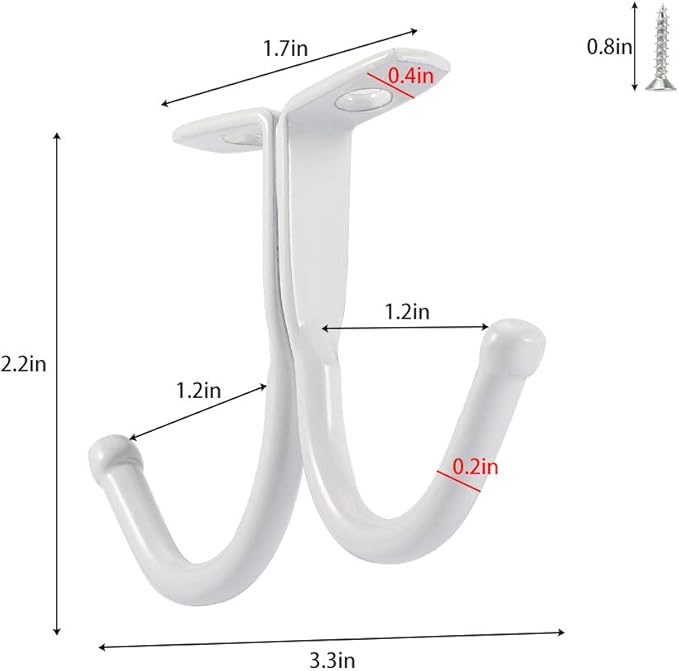 Picowe Set of 6 Double Prong Ceiling Hook Under Shelf Coat Hooks Bathroom Towel Bedroom Robe Hook for Hanging Baseball Cap, Coat, Clothes and Jewelry (White)
