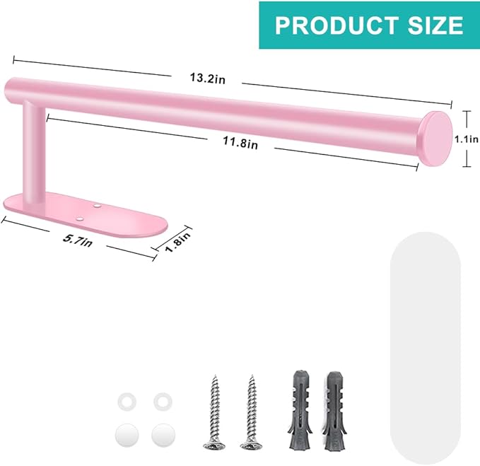 MGahyi Paper Towel Holder Wall Mount, Self Adhesive Or Drilling Paper Towel Holder Under Cabinet, 13.2 inch Stainless Steel Kitchen Paper Towel Roll Rack, Bathroom Towel Roll Hanger(Rectangle-Pink)