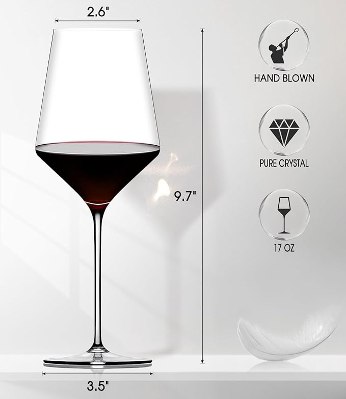 OJA Wine Glass Set of 4, 17 oz Hand Blown Premium Crystal Red White Wine Glasses With Long Stem, Large and Tall Wine Glass for Daily Use, Unique Wedding Anniversary or Birthday Gift
