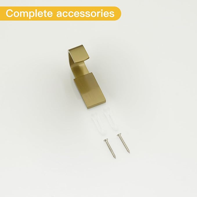 BESy Brass Clothes Hook Single Towel Hook for Bathroom Kitchen Garage Square Style Robe Hooks Coat and Hat Hook, Wall Mounted with Screws, Brushed Gold