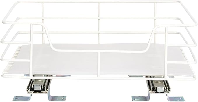 Household Essentials Glidez Paint-Finished Steel Pull-Out/Slide-Out Storage Organizer with Plastic Liner - Under Cabinet or Wire Shelf Use - 1-Tier Design - Fits Standard Size Cabinet or Shelf, White