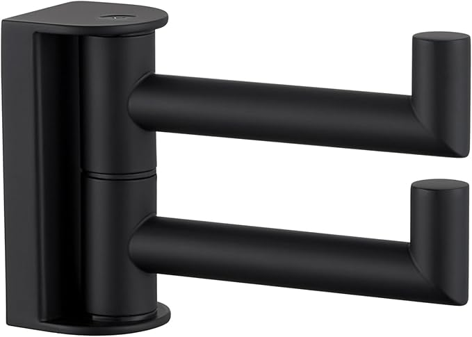 Angle Simple Swivel Double Towel Hook Matte Black, 304 Stainless Steel Robe Hook for Bathroom