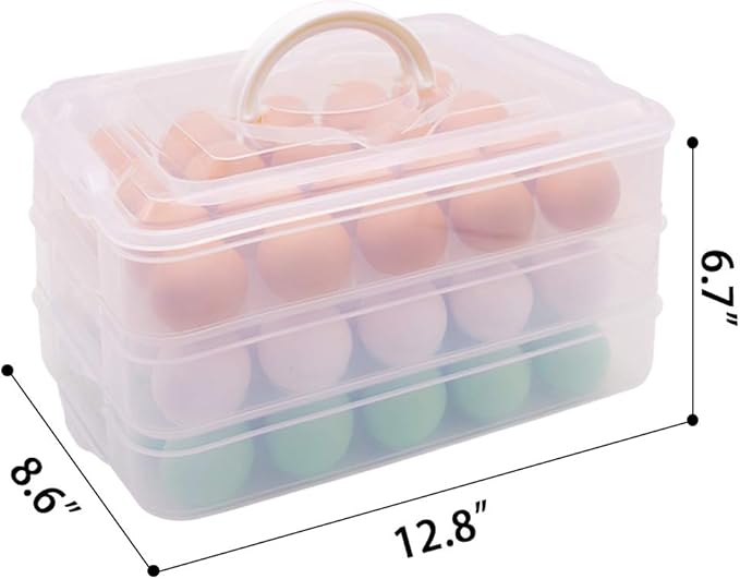 HANSGO Deviled Egg Containers with Lid, 3-Layer 60PCS Clear Egg Platter Carrier with Lid Dispenser for Easter Thanksgiving Party Home Kitchen Supplies