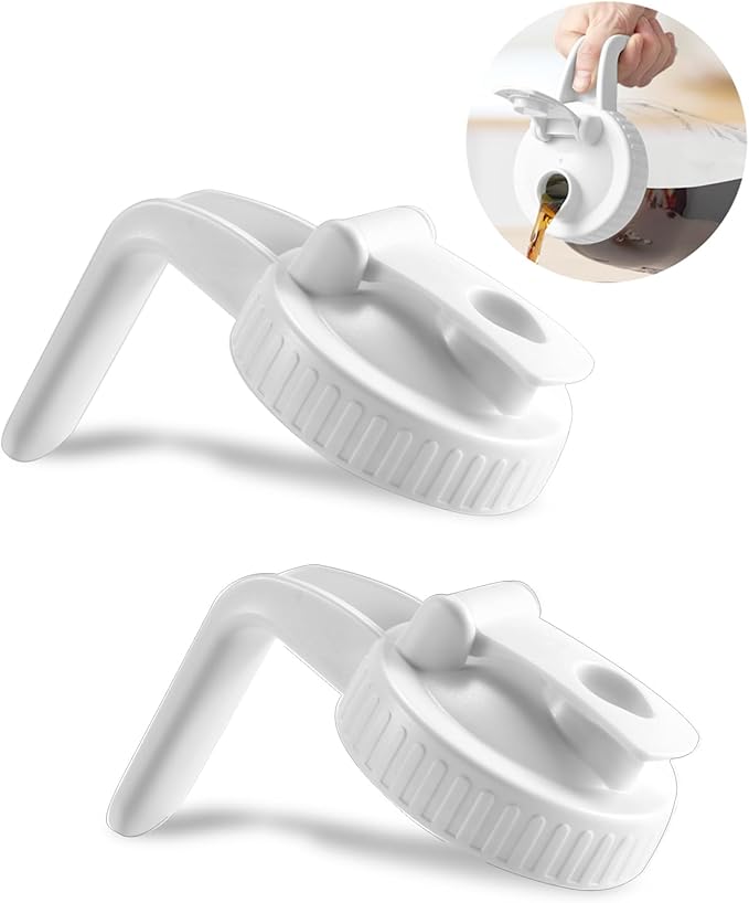 2 Pack Wide Mouth Mason Jar Lids V-Shaped with Handle, Mason Jar Pour Spout Lid with Extended Flip Lid Easy to Open, Airtight Leak Proof and Durable