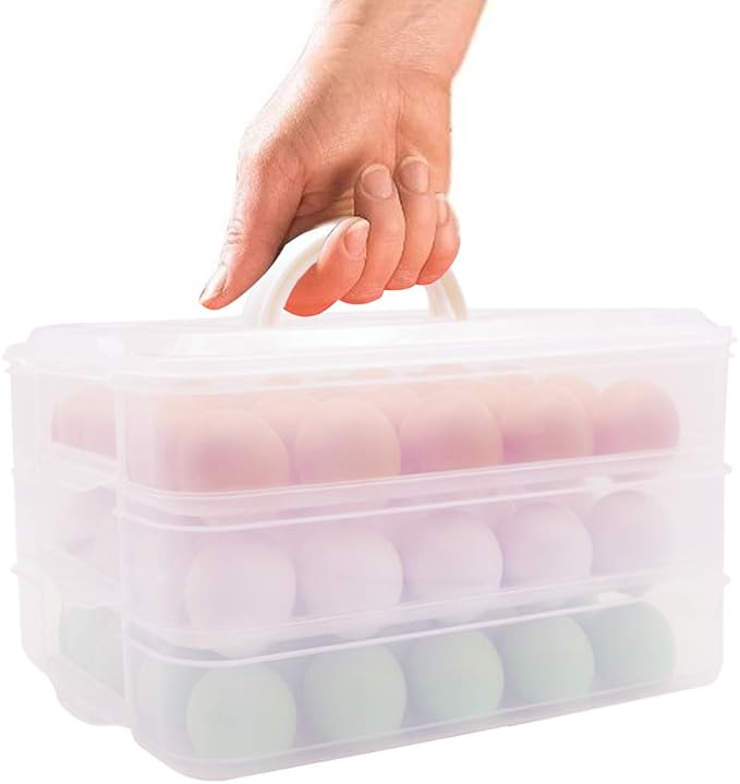 HANSGO Deviled Egg Containers with Lid, 3-Layer 60PCS Clear Egg Platter Carrier with Lid Dispenser for Easter Thanksgiving Party Home Kitchen Supplies