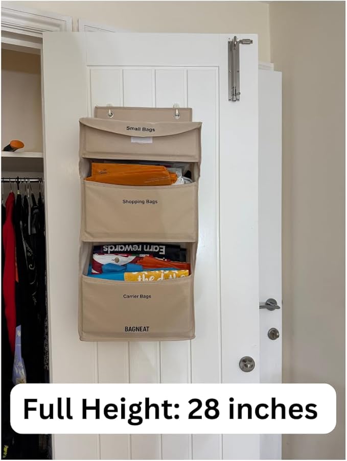 3 in 1 Plastic Bag Holder – Separate Plastic Bags, Reusable Bags & Grocery Bags – Over-the-Door or Wall-Mount Storage Organizer
