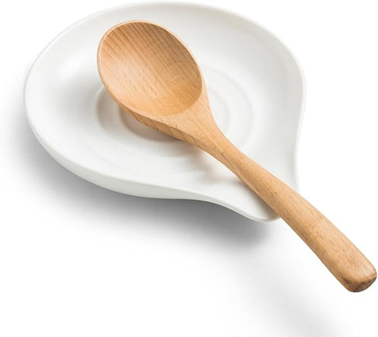 LAUCHUH Spoon Rest for Kitchen Countertop, 5 inch Ceramic Spoon Holder for Stove Top,Large Cooking Utensil Holder for Spatula, Spoons or Tongs, Framhouse Decor, White