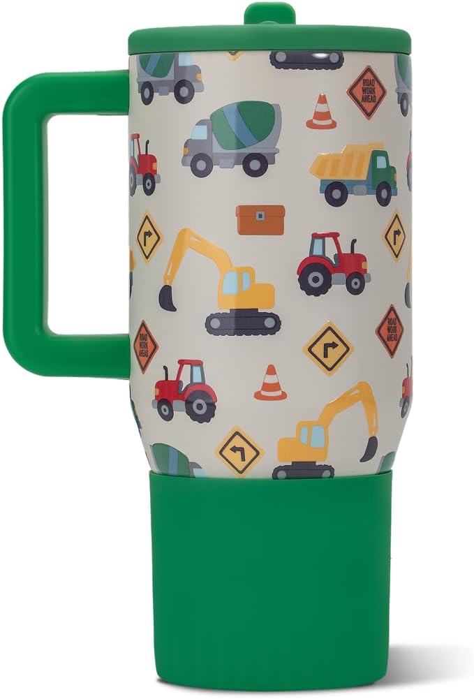 HydroJug Kids - 20 oz Insulated Kids Water Bottle with Flip Straw & Handle | Leak-Proof & Durable | Perfect for School, Sports, Lunch, Travel & Camp, Under Construction