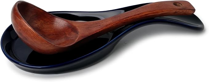 GDCZ Porcelain Spoon Rest - Large Spoon Holder Utensil Rest for Kitchen Counter Stove Top, Dishwasher Safe (Navy-Black)