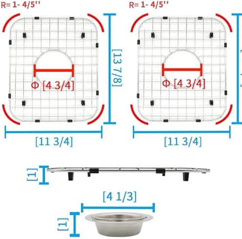 2 Pack 11-3/4"x13-7/8 Sink Grid - 304 Stainless Steel Heavy Duty Kitchen Sink Protector Rack with Center Drain & Built-in Strainer, Scratch Resistant Bottom