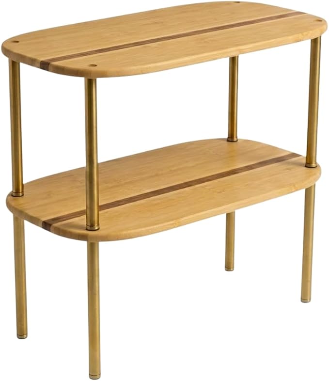 Ibyx Premium Kitchen Cabinet Organizer Shelf - Set of 2 Kitchen Counter Shelves - Stackable Shelf Racks for Cabinets - Bamboo Top with Metal Legs (Natural)