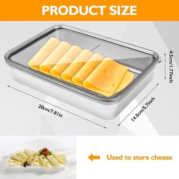 2 Pcs Cheese Container | Deli Meat Storage for Refrigerator, Stainless Steel Luncheon Meat Storage with Lid Containers for Fridge, Food Container for Kitchen