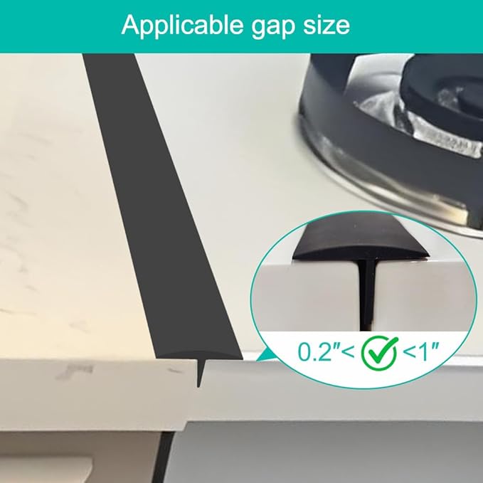 Stove Counter Gap Cover, Extra Long 30" Silicone Kitchen Gap Filler (for 0.2-1 inch Gap), 4/5 Deep Insert Tab, One Size Fit 21&25 Countertop(Set of 2, Black)