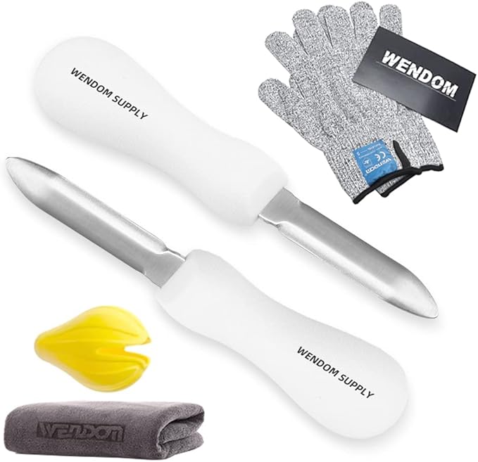 Oyster Shucking Knife and Gloves Set Included 2pcs Oyster Shucker Opener New Haven Style, Cut Resistant Glove Professional Guard (1Cloth+1Squeezer)