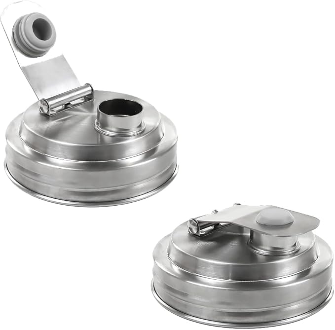 Mason Jar Pour Spout Lid Stainless Steel,Pour Spout Flip Cap Lids for Mason Jars,No Rust Leaking Proof for Home Brewing Fruit Fermenting Drinks Airtight(2PCS) (Wide Mouth)