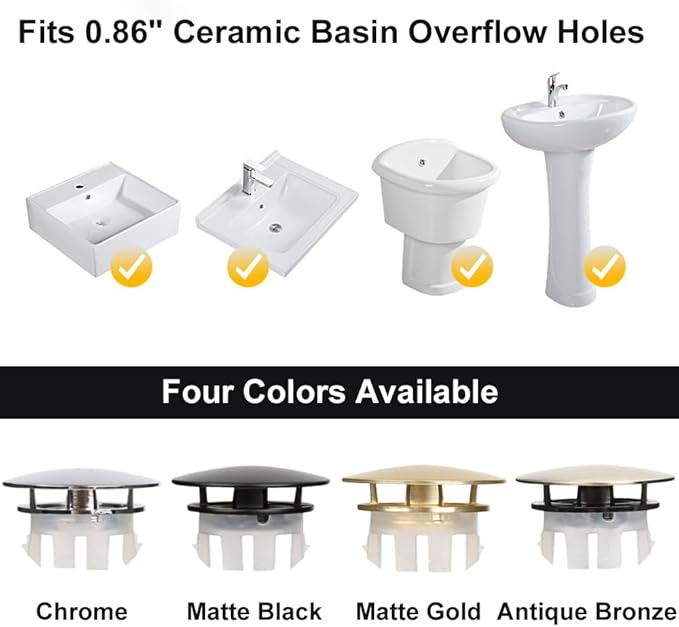 Sink Overflow Ring 2 Pack Matte Black Bathroom Vanity Sink Overflow Cover Insert in Round Trim Cap Brass Material
