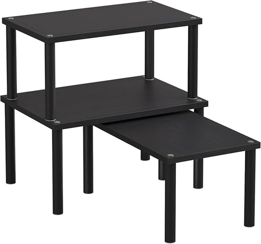 Cabinet Organizer Shelf(Set of 3),Bamboo Kitchen Counter Shelves for Countertop and Cabinet,Stackable Shelf Spice Racks,Medium (Black)
