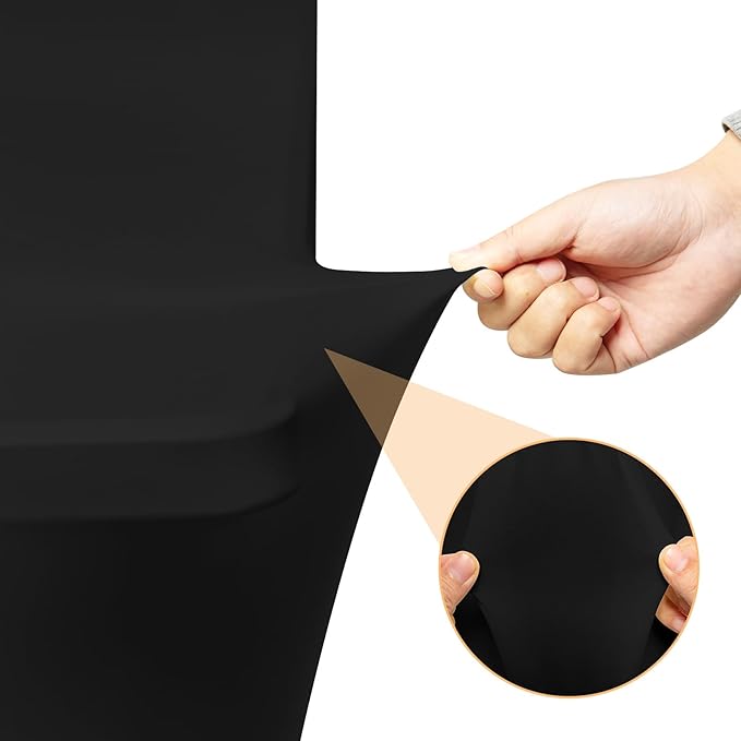 2 Pack 8 Feet Black Spandex Tablecloth for Rectangular Tables, Fitted & Stretch, Washable, Wrinkle Resistant, Perfect for Event, Wedding, Party, Banquet, Cocktail, Festival, and Table Protector