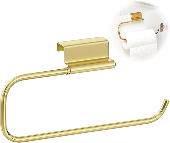 12.4 Inches Cabinet Door Paper Towel Holder Camper Under Sink No Drilling Paper Towel Storage and Dispenser for RV Kitchen Bathroom Laundry Room, Stainless Steel(Gold,1 Pcs)
