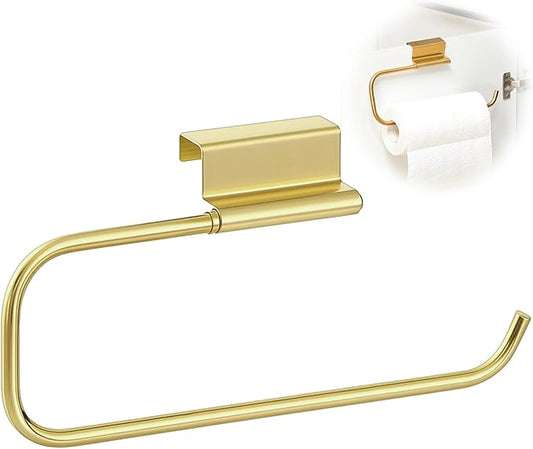 12.4 Inches Cabinet Door Paper Towel Holder Camper Under Sink No Drilling Paper Towel Storage and Dispenser for RV Kitchen Bathroom Laundry Room, Stainless Steel(Gold,1 Pcs)