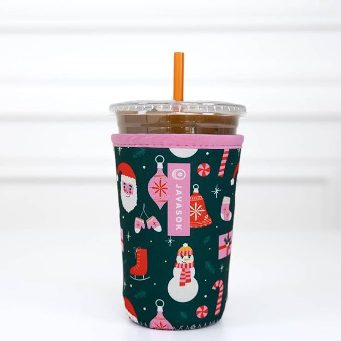Sok It JavaSok Iced Coffee & Cold Soda Insulated Neoprene Cup Sleeve (Tis the Season, Medium: 22-28oz)