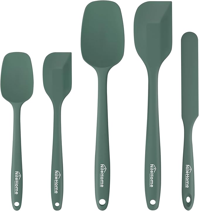 NileHome Silicone Spatula Set, 5 Pieces Food Grade Kitchen Utensils with Silicone Brush Heat Resistant BPA-free Rubber Spatula for Scraping, Baking, Cooking, Mixing—Green