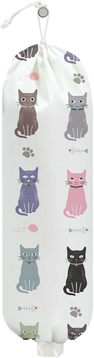 Cat Plastic Bag Holder, Wall Mount Grocery Bag Holder for Plastic Bags, Large Reusable Grocery Bags Organizer Storage Dispenser for Home Kitchen Pantry Decor, Cat Lover Gifts for Women