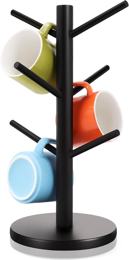 Fertoriy Mug Holder Tree, Thicker Base Coffee Cup Holder for Countertop, Sturdy Wood Coffee Mug Hanger with 6 Hooks, Non-Slip Cup Rack for Home Storage and Organizer