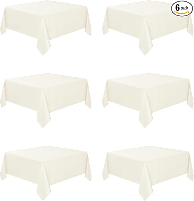 Fitable 6 Pack Square Tablecloths - 70 x 70 Inches - Stain Resistant and Reusable Table Clothes, Ivory Polyester Fabric Table Covers for Dining, Card Tables, Coffee Tables