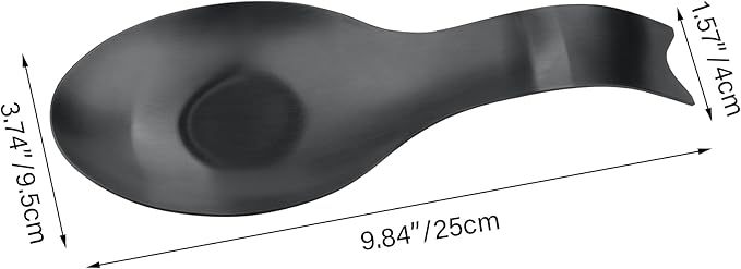 Stainless Steel Spoon Rest, Spatula Ladle Holder, Stainless Steel Utensil Spoon Rest Holder, Brushed Finish, Dishwasher Safe 9.8 x 3.7 Inch (1PC, Fishtail - Black)