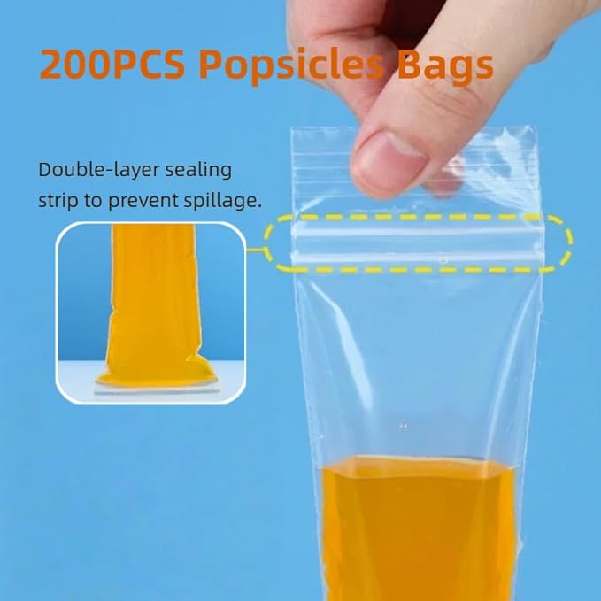 200 packs of disposable ice pops molds with funnels, for making homemade yogurt, juice and smoothie popsicles