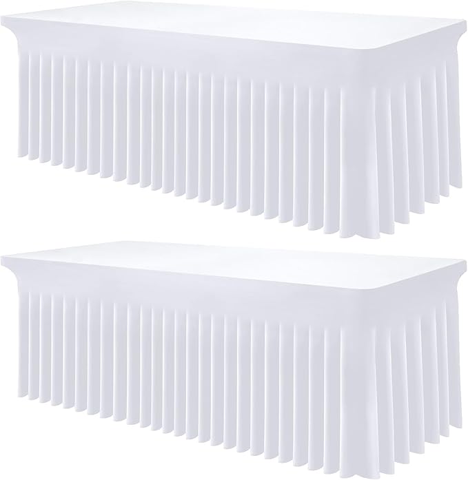 Smiry Spandex Tablecloth 2 Pack, Elastic Fitted Stretch Tablecloth for 5FT Rectangle Tables, Waterproof Washable Table Cover Skirt for Outdoor, Wedding, Banquet & Parties (White, 60Lx36Wx30H Inch)