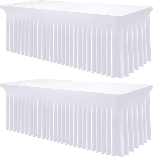 Smiry Spandex Tablecloth 2 Pack, Elastic Fitted Stretch Tablecloth for 5FT Rectangle Tables, Waterproof Washable Table Cover Skirt for Outdoor, Wedding, Banquet & Parties (White, 60Lx36Wx30H Inch)