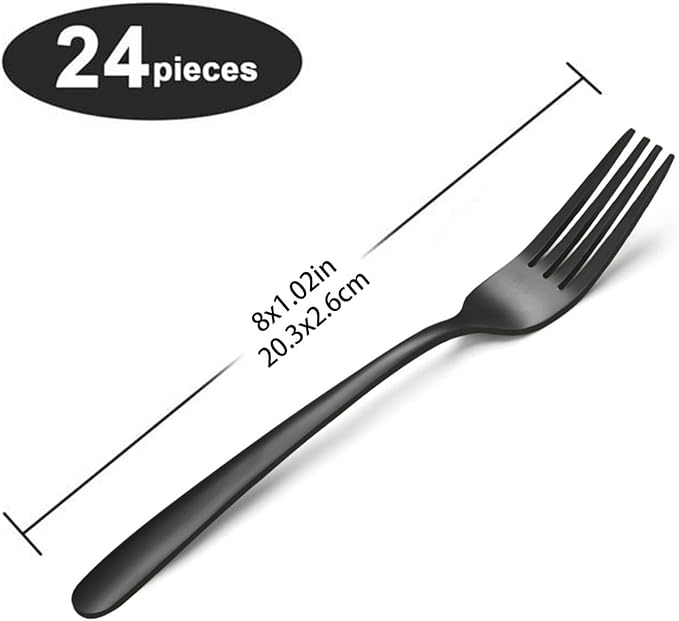 Unokit 24-Piece Stainless Steel Dinner Forks Silverware - 8 Inch Silver Dinner Forks Set of 24, Forks Set, Flatware Forks for Home, Kitchen or Restaurant, Mirror Polished, Dishwasher Safe, Black