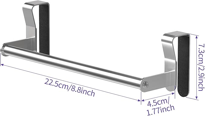 Over Cabinet Towel Holder, 2 Pack Kitchen Cabinet Door Towel Bar, Stainless Steel Over the Cabinet Dish Towel Rack for RV, Brushed Nickel