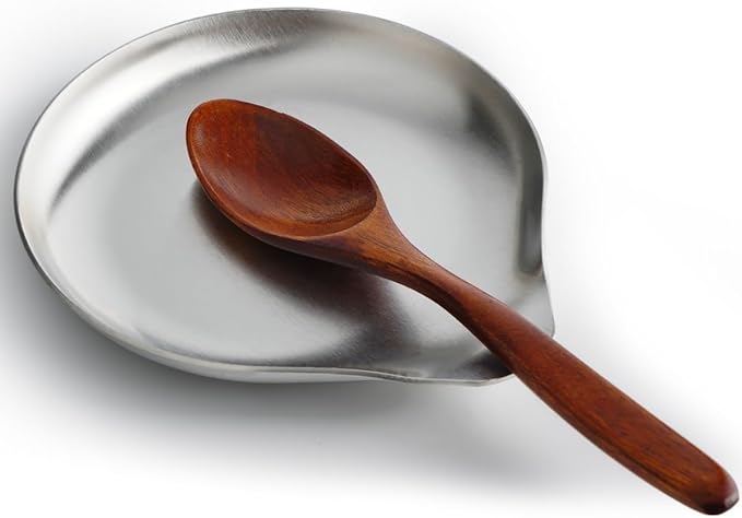 Stainless Steel Spoon Rest, Spatula Ladle Holder, Stainless Steel Utensil Spoon Rest Holder, Brushed Finish, Dishwasher Safe 5.9 x 5.1 Inch (Round Silver 1PC)