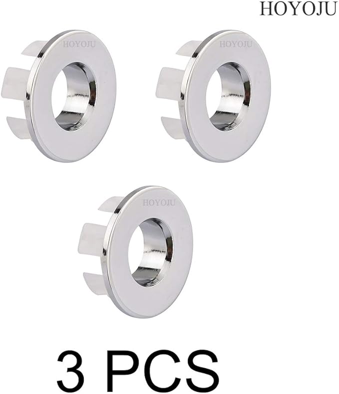 Sink Basin Trim Overflow Cover Brass Insert in Hole Round Caps Chrome 3 PCS
