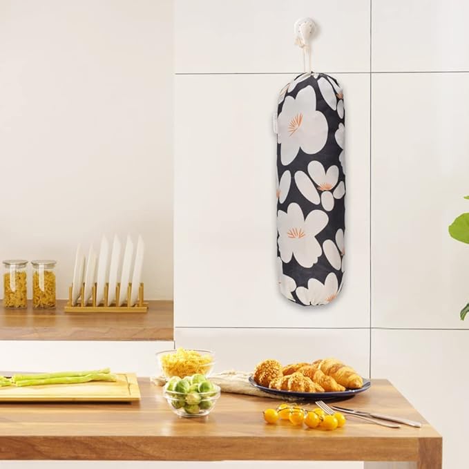 TOGETRUE Plastic Bag Holder, Lightweight Wall Mount Floral Grocery Bag Holder, Reusable Shopping Bag Storage Holder Organizer for Kitchen Pantry (Basic Black)