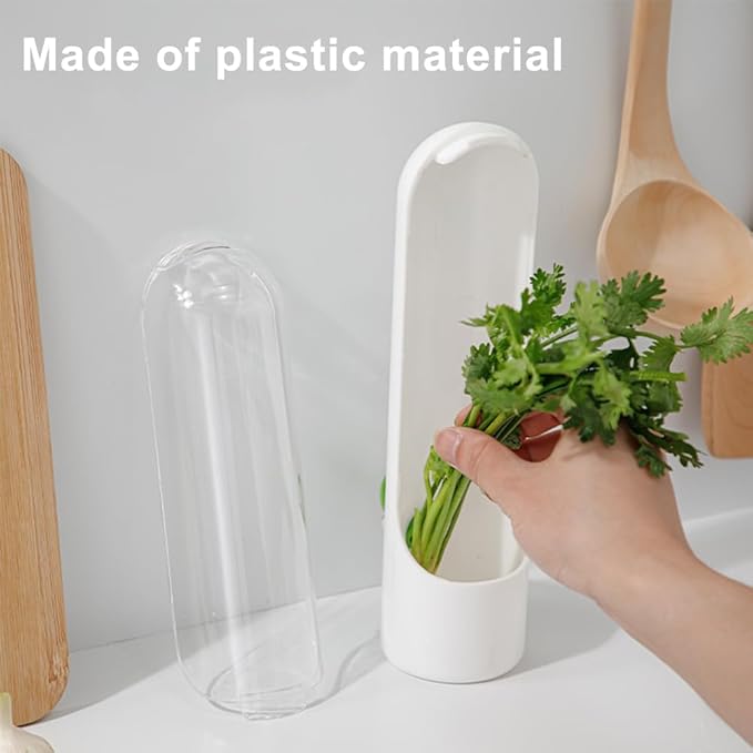 2 Pack Herb Keeper Container for Refrigerator, Clear Storage Bottle Fresh Storage Container for Cilantro Parsley Mint, Fresh Produce Saver, Extends Freshness for 2-3 Weeks