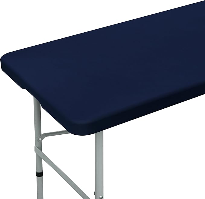 Fitted Rectangle Tablecloth 24 x 48 Inch Elastic Table Cloth for 4ft Table, Stretch Spandex Table Cover Navy Washable Polyester Table Top Cap Cover for Dining Picnic Camping Indoor and Outdoor