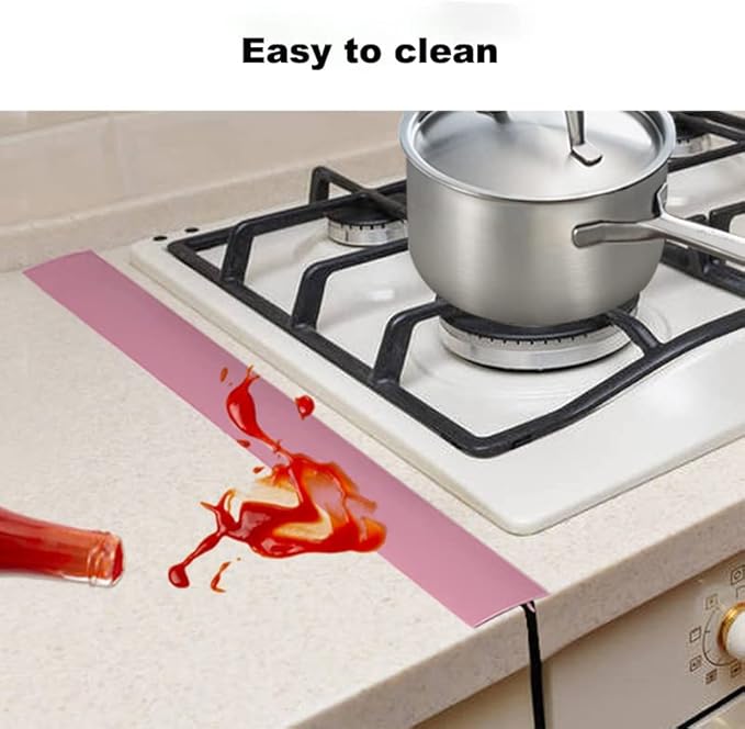 Silicone Stove Counter Gap Cover, The Heat Resistant Oven Gap Filler Seals Gaps Between Stovetop and Counter, Easy to Clean (Pink)
