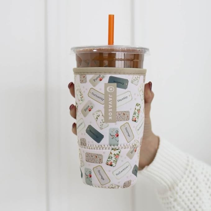 Sok It JavaSok Iced Coffee & Cold Soda Insulated Neoprene Cup Sleeve (Daily Intentions, Small: 16-20oz)