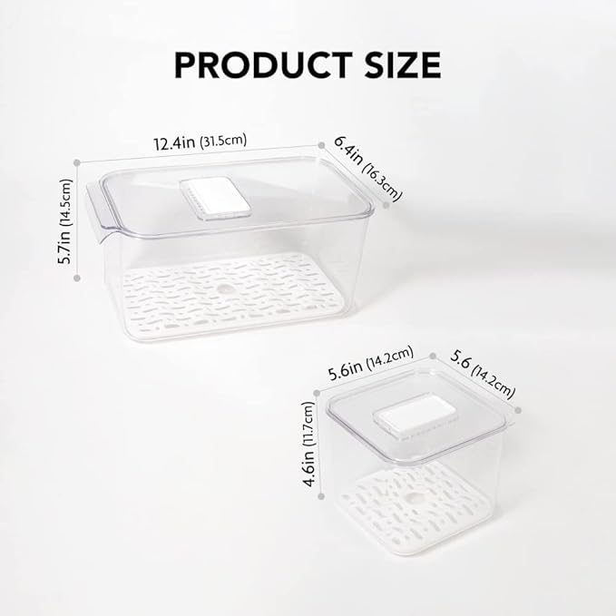 elabo Fruit Storage Containers for Fridge Fresh Produce Saver -3 Pack Stackable Fridge Organizers Bins with Lids, Drain Tray, Food Storage Container for Vegetables, Lettuce, Salad and Berry, BPA-free