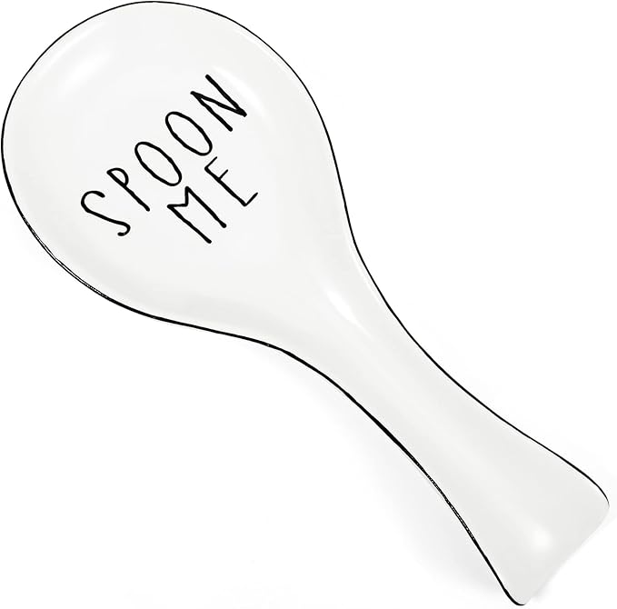 Patelai Ceramic Spoon Rest Spoon Holder Stovetop for Kitchen Stove Coffee Bar Accessories Christmas Gift(White, Black,Text Style)