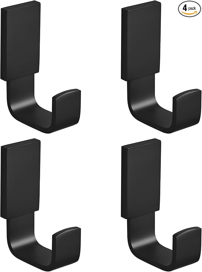 BESy Brass Clothes Hook Single Towel Hook for Bathroom Kitchen Garage Square Style Robe Hooks Coat Hooks Hat Hook, Wall Mounted with Screws, Four Packs, Matte Black