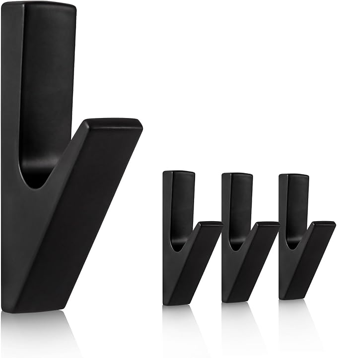4 Pcs Aluminum Coat Hooks Matte Black, Industrial Strength Wall Mount Hooks for Hanging Coats, Hats, Bags, Towels, Rustproof Bathroom & Kitchen Hardware for Home Organization